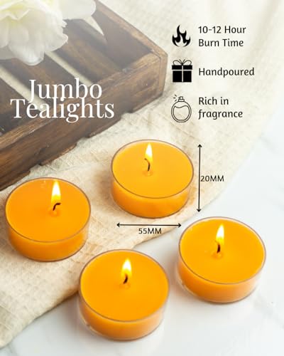 Image of AuraDecor Scented Soy Wax Acrylic Tealight Candle, Organic Luxury Aroma, Aromatic /Aromatherapy Votive Candle || Burn Upto 9 Hours (Spanish Guaicwood & Lily, Set of 4 Jumbo Tealight)