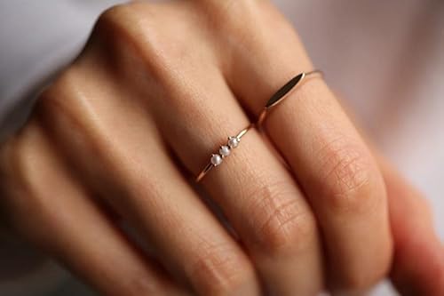Maysa Jewelry 14K Solid Gold Three Pearls Stacking Ring - Bead Balls Charm With Majorica Pearls thumb #3