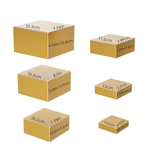 ihomecooker Metal Buffet Risers,6PCS Food Risers for Buffet Table 5in to 10in Display Stand for Catering Dessert Gold(Mustard Yellow) Cube Boxes Nesting Risers with Hollow Bottoms by ihomecooker - Image 3
