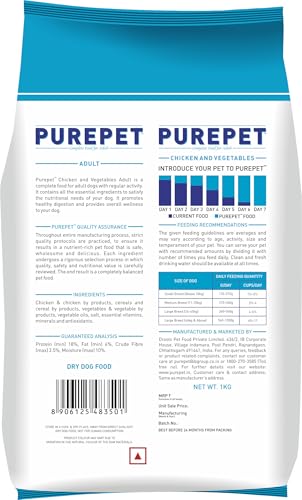 Image of Purepet Adult Dry Dog Food 1kg | Chicken & Vegetable Flavour | Promotes Health & Vitality | Immune Support | Healthy Digestion | Nutrient Rich