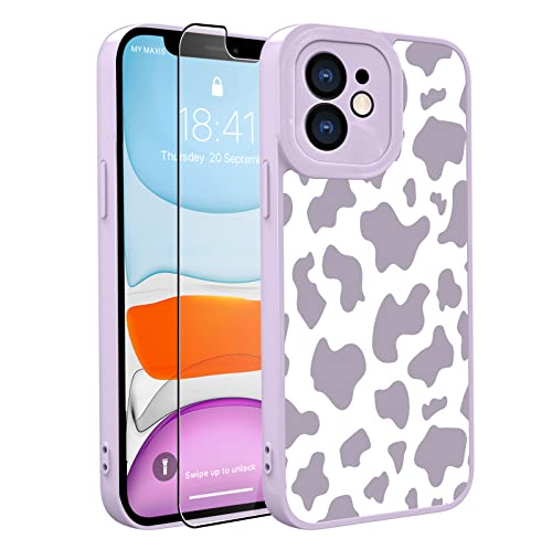 Ook Compatible With Iphone 11 Case Cute Cow Print Fashion Slim Lightweight Camera Protective Soft Flexible Tpu Rubber For Iphone 11 With [Screen Protector]-Purple #TOP19
