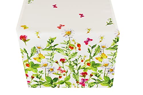 Kamaca Series Meadow Flowers and Butterflies High-Quality Print Motif with Flowers An Eyecatcher in Spring Summer (Table Runner 40 x 140)