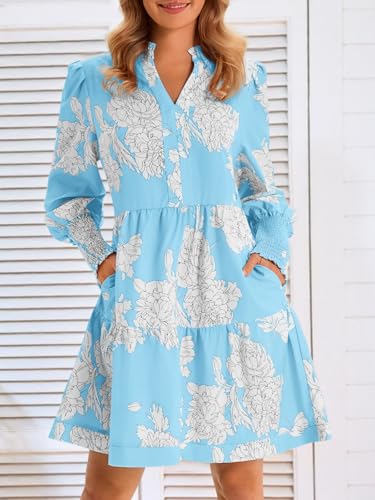 Image of Imily Bela Womens Fall Long Sleeve Tunic Dress Casual V Neck Tiered Dress
