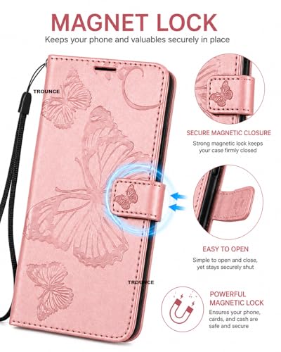 Image of TROUNCE Butterfly Embossing Shock Proof Flip Cover with Card Cash Holder Wallet Case & Magnetic Lock|Mobile Cover|Back Cover- Pink for Google Pixel 8