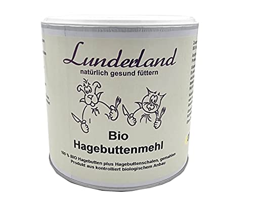 Lunderland Bio-Hagebuttenmehl 100g, 100 % Bio Hagebuttenmehl, ganze Hagebutten Plus Hagebuttenschalen gemahlen, Einzelfuttermittel für Hunde und Katzen Cover