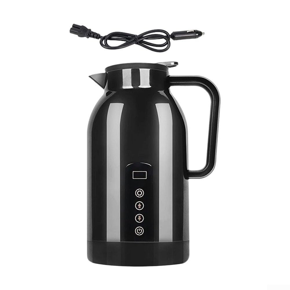 Hervidor de agua portátil de 1200 ml para coche, 12 V, 24 V, acero inoxidable, para té, café con apagado automático y diseño a prueba de fugas para camión, SUV, caravana, campamento (negro)
