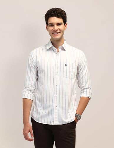 Image of U.S. Polo ASSN. Striped Tailored Fit Shirt for Men - 100% Cotton, Breathable & Comfortable, Full Sleeves Casual Shirt for Men