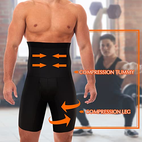 3 Pcs Men Tummy Shapewear High Waist Control Shorts Slimming Compression Shorts Underwear Boxer Briefs Girdle Body Shaper (Black, Medium) #TOP2