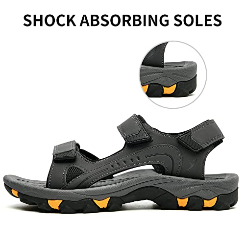 Quseek Men's Athletic Hiking Walking Sandals Non-Slip Water Resistant Lightweight Comfortable Beach Shoes Grey 9.5 #TOP5