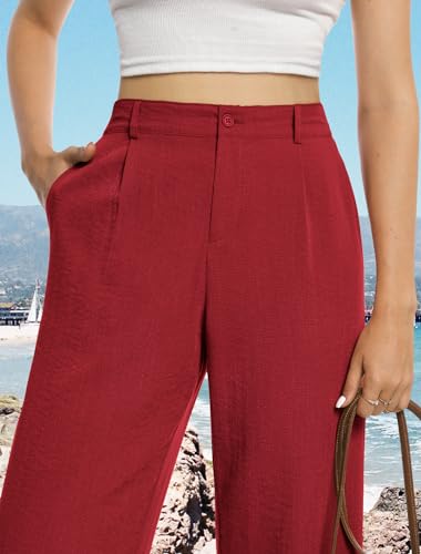 Image of Feiersi Womens Casual Wide Leg Pants High Waisted Button Down Straight Long Trousers Palazzo Pants