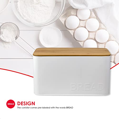 Home Basics Medium Tin Bread Box With Bamboo Top, Kitchen Countertop Organizer, White (1) #TOP2