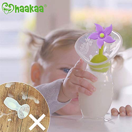Haakaa Manual Breast Pump Silicone Breastpump Milk Pump For Breastfeeding With Suction Base And Flower Stopper 100% Food Grade Silicone Bpa Free (4Oz/100Ml) (Purple) #TOP4