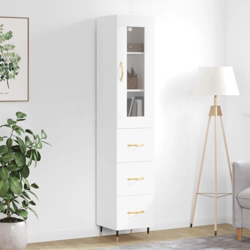LLEZKBR Armarios y almacenamiento-buffets y aparadores-Highboard blanco 34,5 x 34 x 180 cm, madera de ingeniería