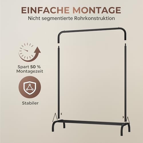YasTant Kleiderständer Stabil 110 × 145 × 40 cm, Schwarze Metall Kleiderstange mit Ablage, Belastbar bis 50 kg,einfache Montage (Schwarz)