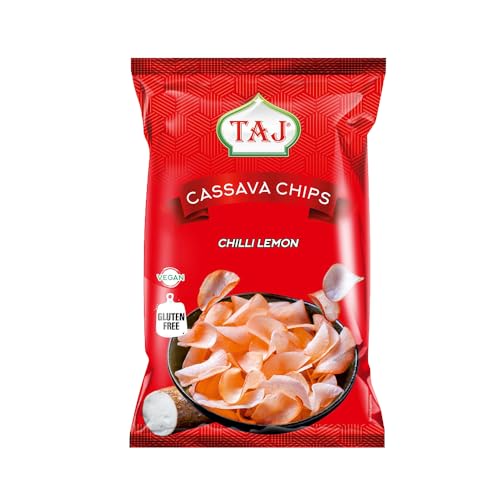 Image of Taj Cassava Chips Traditional Flavour Vegan Gluten Free Crispy Snacks Taste 200g Multiple Packs (Pack of 1, Chilli Lemon)