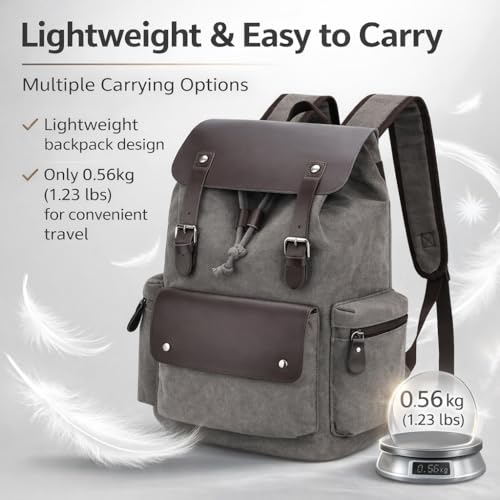 Image of CAVALO - Be Unique Canvas Backpack for Men & Women | 14 Inch Laptop Backpack | Lightweight Travel College Office Bag with PU Leather Flap & Magnetic Closure