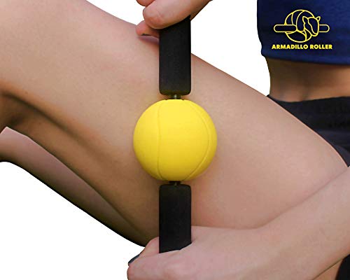 The Armadillo Roller - A Rubber Massage Ball on a Travel-Sized Roller Stick