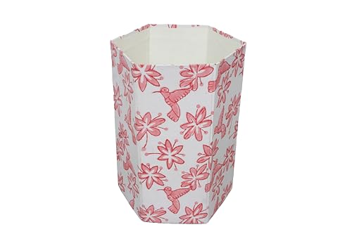 Image of Generic 3.3 Gallon Cotton Hand Block Printed Paper Waste Basket |Small Decorative Trash Can for Housewarming Gifts in Living Room, Bedroom, Bathroom | Eco-Friendly, Plastic-Free (1, PINK BIRD)