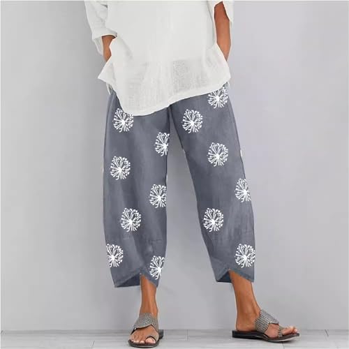 Women's Cotton Linen Capris Pants Casual Loose Printed Cropped Trousers with Pockets2