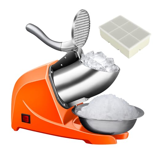 INSELY 4-Blades Ice Shaver, Electric Shaved Ice Machine Ice Shaver Machine,200lbs/hr ice Crusher with Ice Pick for Home and Commercial Use（Orange）