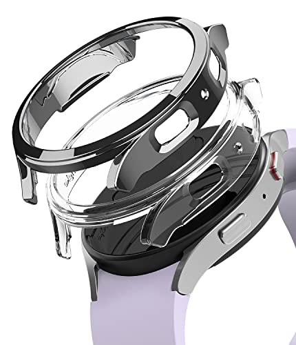 Image of Ringke Slim Case [2 Pack] Compatible with Samsung Galaxy Watch 5 40mm, Watch5 Bezel [Frame Only] Premium PC Hard Thin Cover - Clear & Dark Chrome