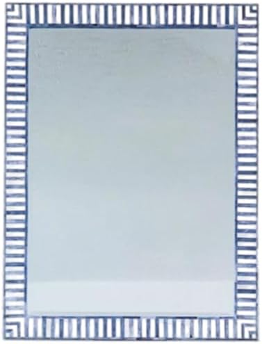 Bone Inlay Rectangular Wall Mount Mirror Handmade Wall Mirror Rectangular Strip Pattern Blue & White Mirror for Home Living Room Bedroom Washroom (19' L x 14' B)