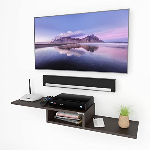 Image of ESTANTERIA Tv Unit Wall Mounted Engineered Wood TV Unit, TV Cabinet for Wall, TV Stand for Wall, TV Stand Unit Wall Shelf for Living Room, Set Top Box Wall Display Rack Stand (Standard, Wenge)