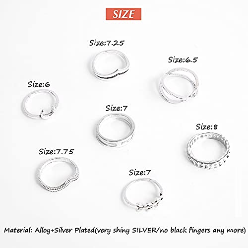 Itsstarred 7Pcs Silver Star Moon Knuckle Ring Set For Women Girls Vintage Stackable Midi Finger Rings Set #TOP4