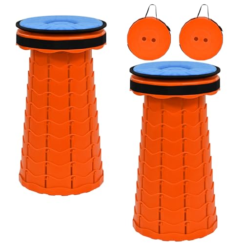 FXKS 2 PCS Tabouret télescopique réglable avec Coussin, Réglable en Hauteur Portable Tabouret Pliant, Charge de 400 LB, pour Camping, Randonnée, Pêche, Jardinage,Intérieur et Extérieur-Orange