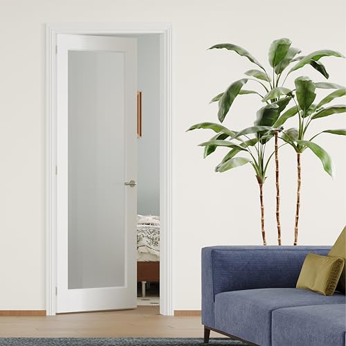 Image of Pantry Door with Prehung Door Jamb, 30 inch x 80 inch, Left-Handed Interior Door, 1-Lite Frosted Glass, White MDF with Hardware Kit