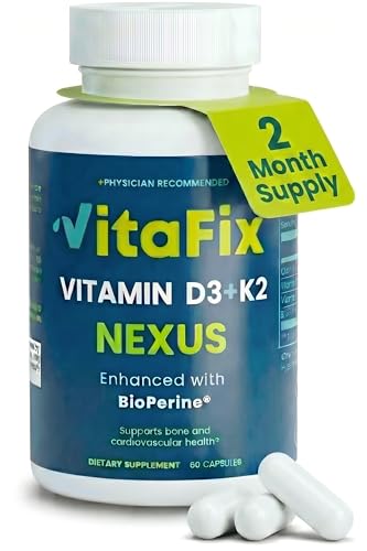 VitaFix Vitamin D3 K2 5000 IU (MK-7 100 mcg) Nexus – Physician Formulated D3 + K2 for Daily Bone, Heart & Immune Support – High Absorption with BioPerine® – 60 Capsules