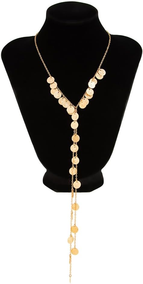 Gold Silver Long Round Disc Y Necklace Bohemia Statement Aesthetics Multi Coin Tassel Necklaces for Women Punk Retro Charm Holiday Party Jewelry Gifts