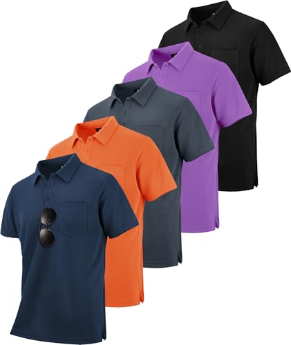 Image of SCODI 5 Pack Mens Pocket Polo Shirts Short Sleeve Golf Casual Work T-Shirt
