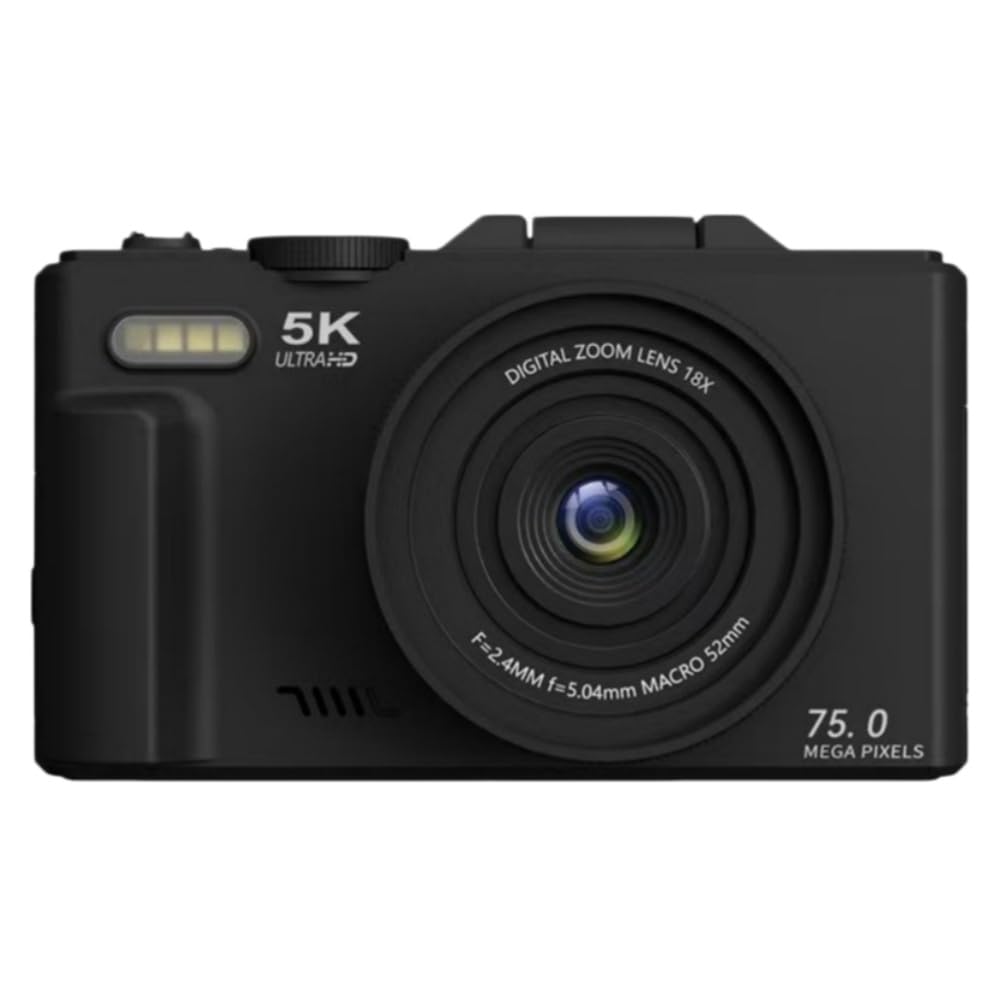 Optinexo 4K Digital Compact Camera Fotocamera digitale da 75 MP con zoom ottico 18x, schermo orientabile da 3 pollici, Wi-Fi, leggera, ideale per vlogging e viaggi