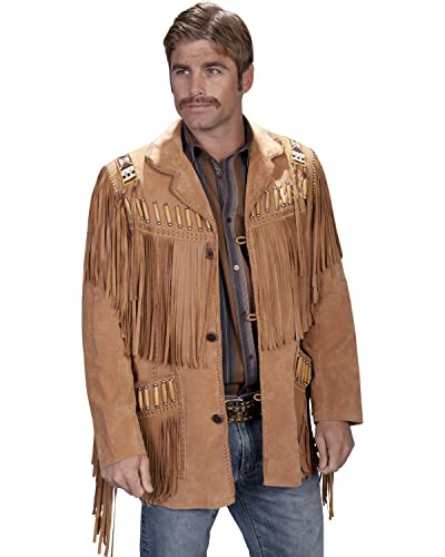 Scully Men's Bone Beaded Fringe Leather Jacket - 902-409