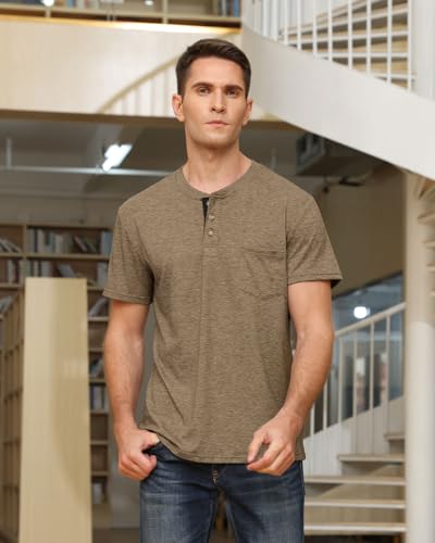 Angbater Men's Henley Shirts Casual Short Sleeve Button Cotton Tee Fashion Classic Tee T-Shirt with Pocket2