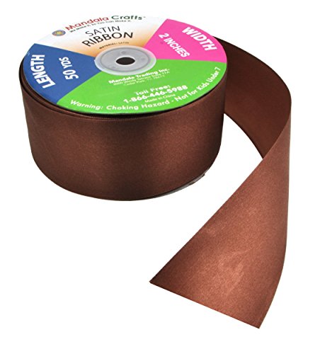 Mandala Crafts Brown Satin Ribbon for Crafts - 50 Yards 2 Inch Wide Fabric Ribbons for Gift Wrapping, Flower Bouquets, and Wedding Party Décor - Thumbnail 3