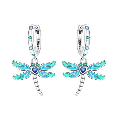 MISEFF 925 Sterling Silver Drop & Dangle Earrings for Women Butterfly Dragonfly and Bee|Flower and leaf Earrings Suitable for Sensitive Ears Fashion Jewelry Gift- Hypoallergenic Earrings (Dragonfly)