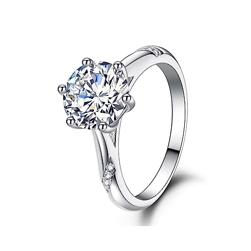 Duraints Moissanite Engagement Rings For Women, 2 Carat Round Cut Diamond 18K White Gold Plated S925 Sterling Silver Wedding Band Promise Rings #TOP1