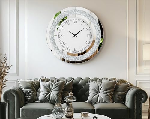 Artloge 1369SR60 Crushed Diamond Wall Clock: 24 Inch Round Decorative Mirrored Clock thumb #3