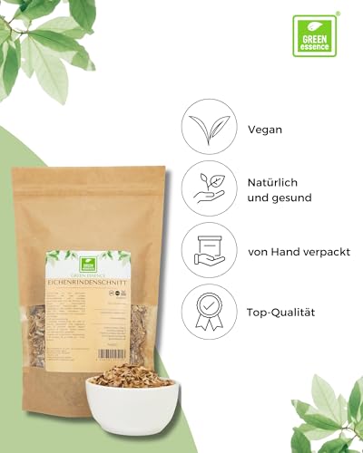 Eichenrindentee 500g von Grüne Essenz Eichenrinde getrocknet und geschnitten Kräutertee - Badekräuter zur Herstellung von Fußbädern für Umschläge oder als Tee