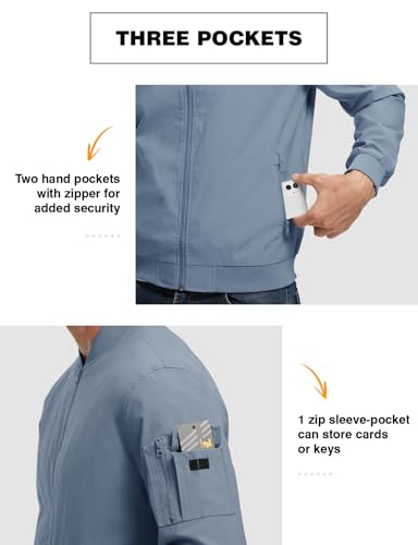 Image of TBMPOY Men's Lightweight Bomber Jackets Light Windbreaker Casual Stylish Fall Golf Zip Up Fashion Dress Business Varsity Sky Blue S