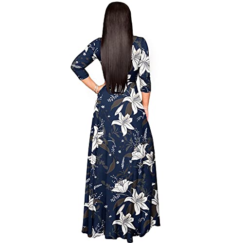 Image of FANDEE Plus Size Maxi Dress for Women Casual Summer Sundress V-Neck 3 /4 Sleeve