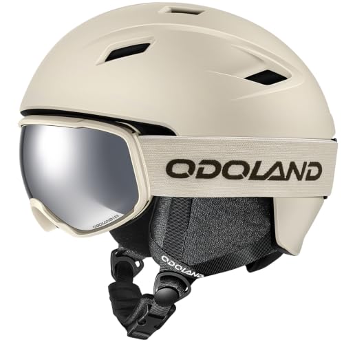 Odoland Ski Helmet and Goggles Set for Adults & Youth, Snowboard Helmet with Goggles - Shockproof Winter Sports Helmet with Protective Shell for Men, Women & Teens, Sandy Beige, M
