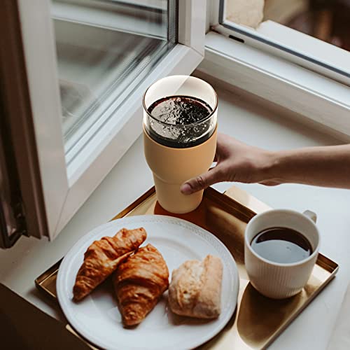 Kytffu 32Oz Glass Tumbler With Straw And Lid, Reusable Boba Smoothie Cup Iced Coffee Tumbler With Silicone Sleeve, Fits Cup Holder Glass Water Bottle Bpa Free, Khaki #TOP6