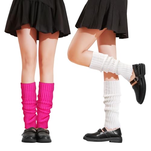 PT Haahoos 2 Pairs Neon Leg Warmers, 80s Accessories for Women, Retro Fashion Knit Legwarmers for Girls Dance Sports Yoga