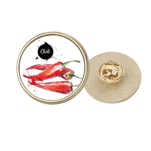 Broche ronde métal doré aquarelle chili M parfaite sur un blazer noir