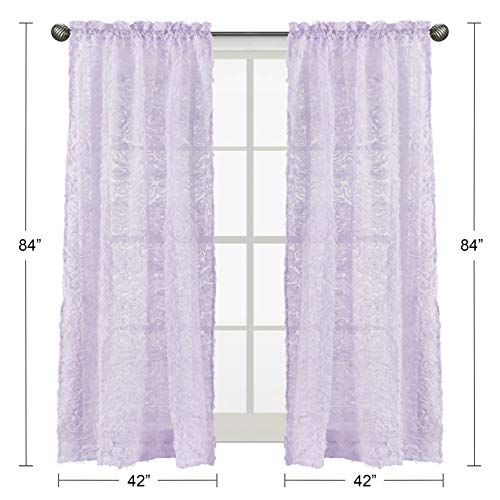 Image of Sweet Jojo Designs Purple Floral Rose Window Treatment Panels Curtains - Set of 2 - Solid Light Lavender Flower Luxurious Elegant Princess Vintage Boho Shabby Chic Luxury Glam High End Roses