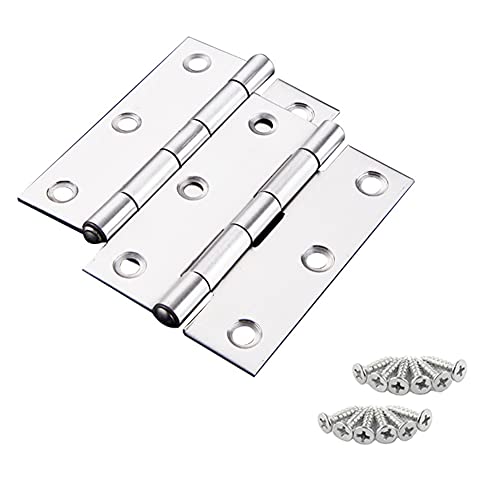 Medsuo 2 PCS Door Hinges 3 Inch Stainless Steel Folding Butt Hinges with 12 PCS Stainless Steel Screws for Door Case Lid Wooden Box Chest (Silver)