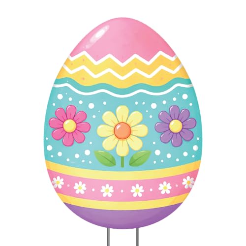 Happy Easter Classic Yard Sign Home Decor Lawn Decoration With Stakes Easter Egg (Blue)